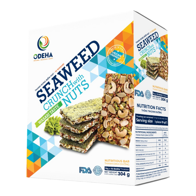 ODEHA Seaweed Crunch With Nuts - Wasabi Taste (19Gr x 16 bars) (Case 384)