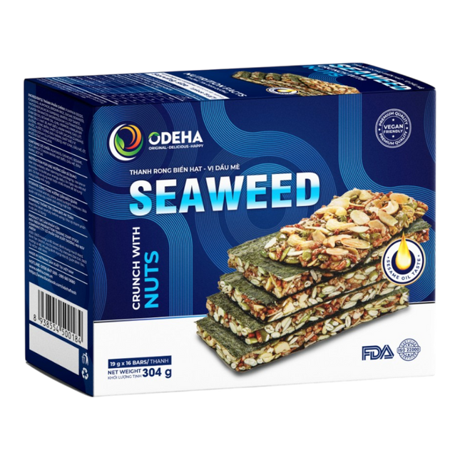 ODEHA Seaweed Crunch With Nuts - Sesame Taste (19Gr x 16 bars) (Case 384)