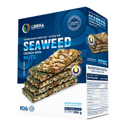 ODEHA Seaweed Crunch With Nuts - Sesame Taste (19Gr x 16 bars) (Case 384)