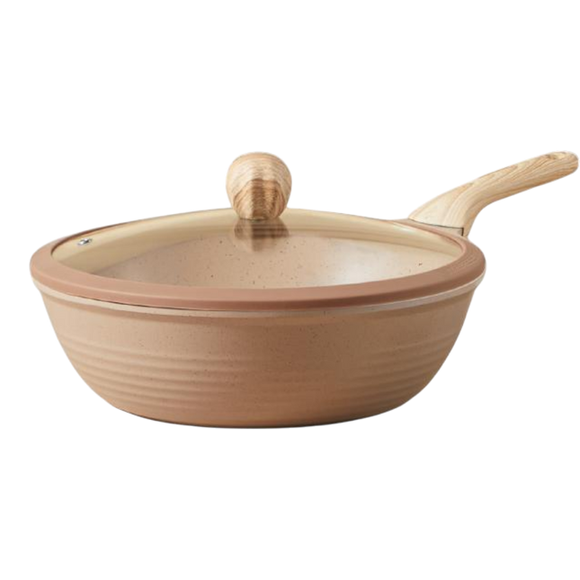 COOKER KING Brown Breccia Aluminum Deep Fry Pan 30cm (Case 6)