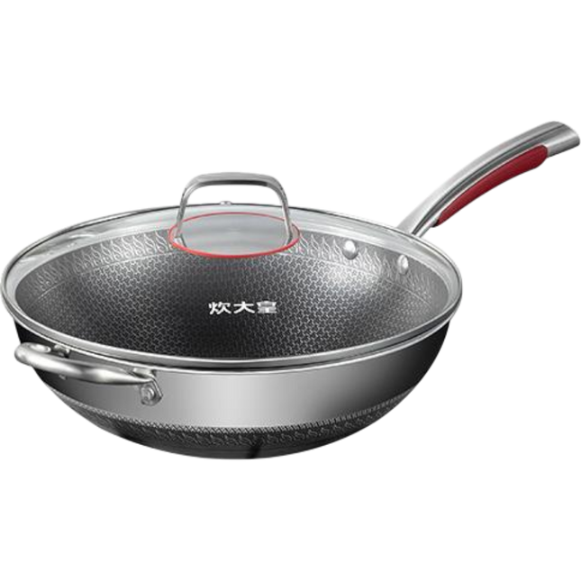 COOKER KING Stainless Steel Honeycomb Wok With Lid 34cm (Case 5)