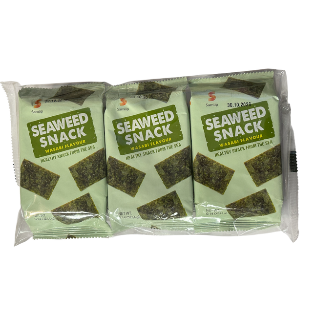 SAMLIP Crispy Seaweed Snacks Wasabi Flavour (3pcs) 12g (Case 24)
