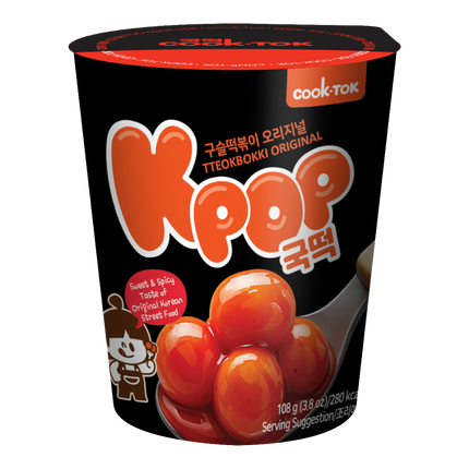 COOKTOK Instant Cup Ball Tteokbokki, Original (Hot & Sweet) 108g (Case 24)