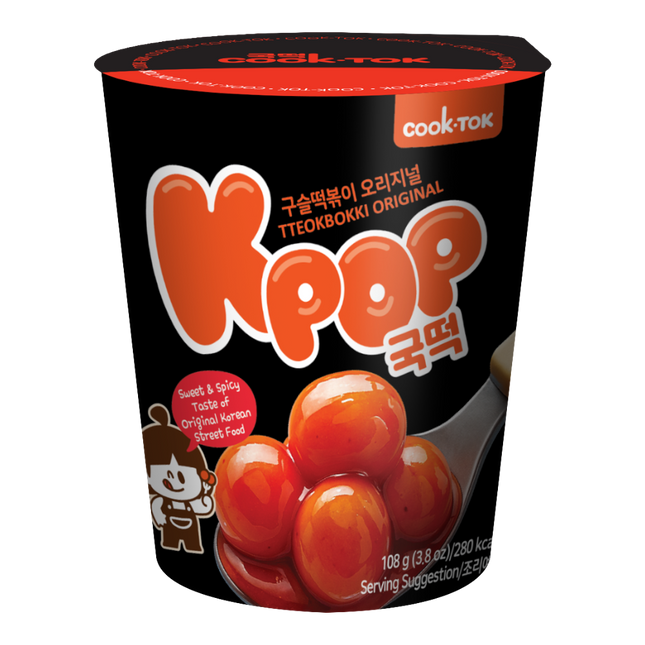 COOKTOK Instant Cup Ball Tteokbokki, Original (Hot & Sweet) 108g (Case 24)