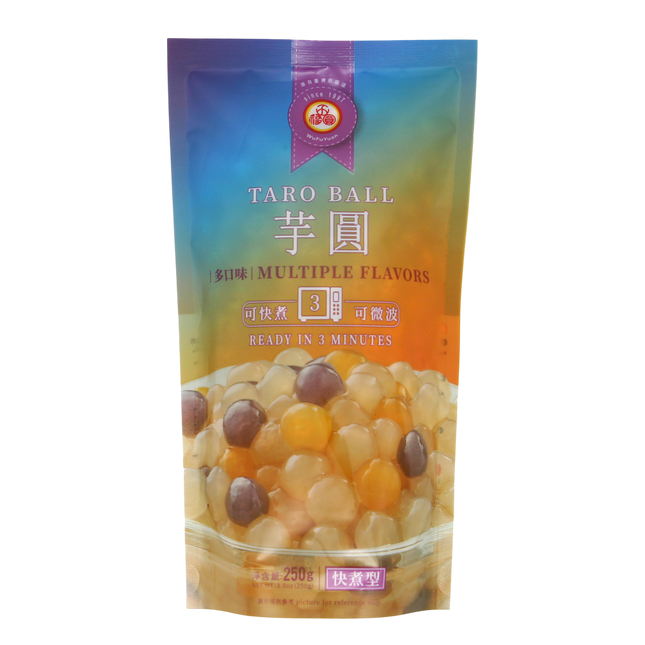 WU FU YUAN Instant Taro Balls - Multiple Flavors (3-min) 250g (Case 36)