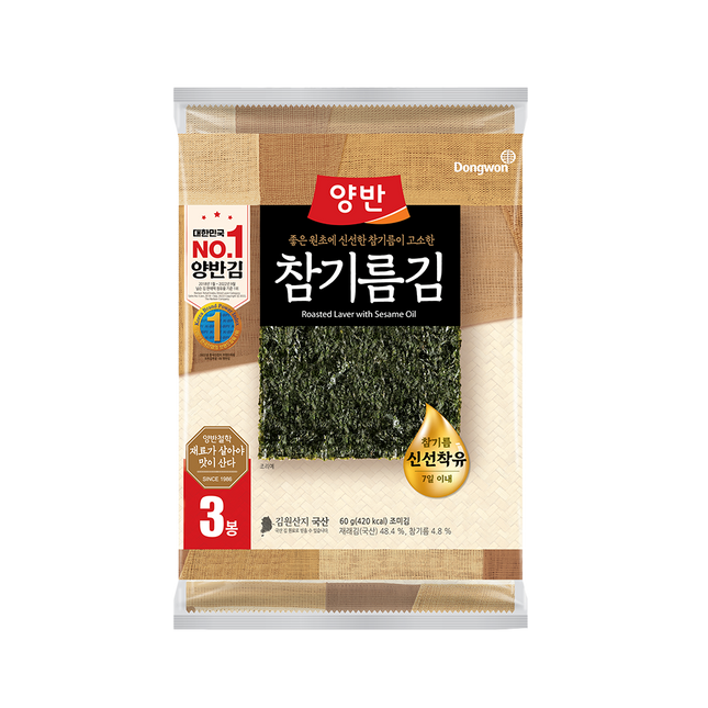 DONGWON Seasoned Laver with Sesame Oil  (3 packs) 60g (Case 10)
