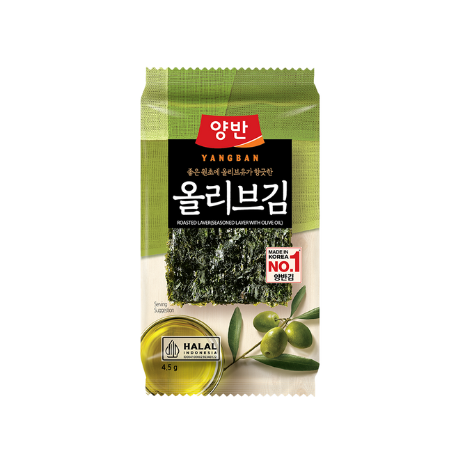DONGWON Halal Seasoned Laver with Olive Oil  (3 packs) 13.5g (Case 36)