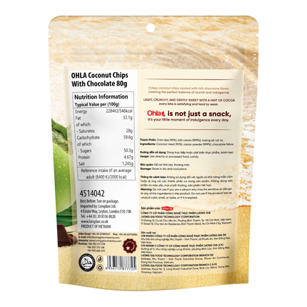 OHLA Coconut Chips With Chocolate 80g (Case 25)