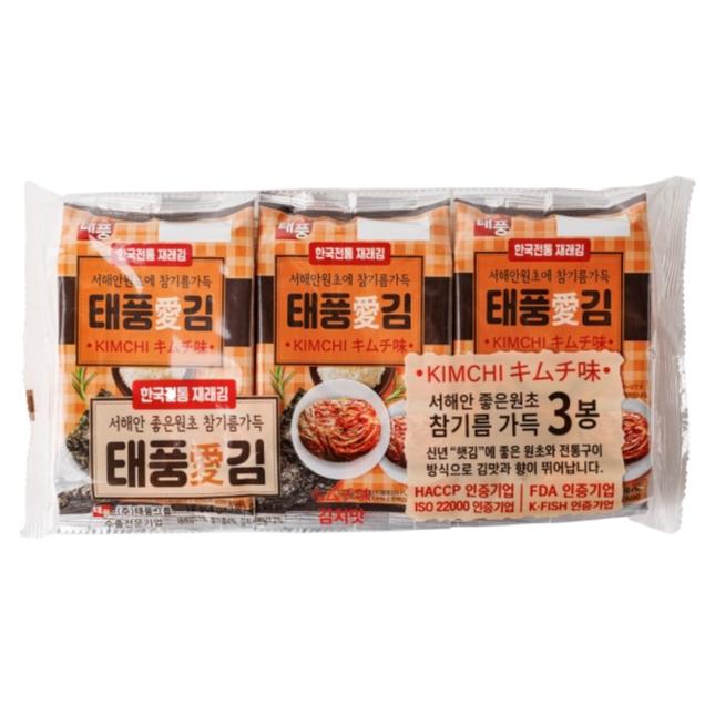 TAEPOONG Crispy Seaweed Snacks Kimchi Flavour (3pcs) 12g (Case 24)