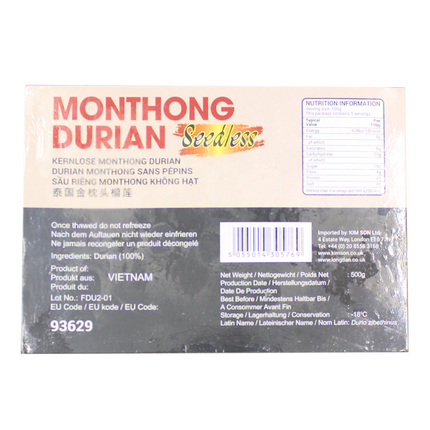 White River Frozen Monthong Durian Seedless 500G (Case 20)