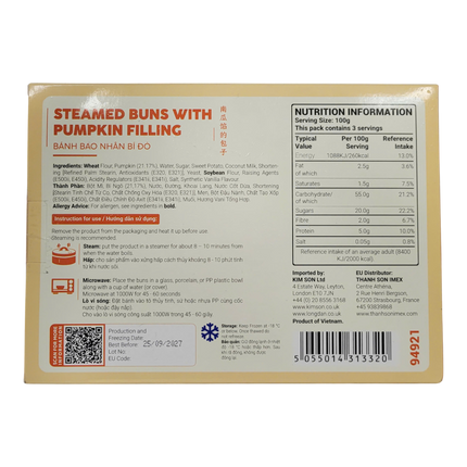 THE PLANTBASE STORE Steamed Buns With Pumpkin Filling (4pcs) 300g (Case 12)
