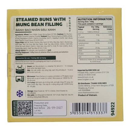 THE PLANTBASE STORE Steamed Buns With Mung Bean Filling (4pcs) 200g (Case 20)