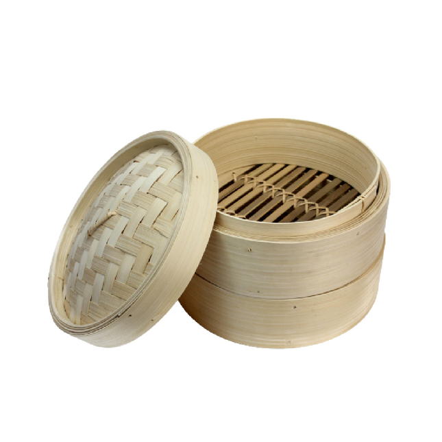 Longdan Bamboo Steamer Set 7 Inches (2 bases, 1 lid) (Case 20)