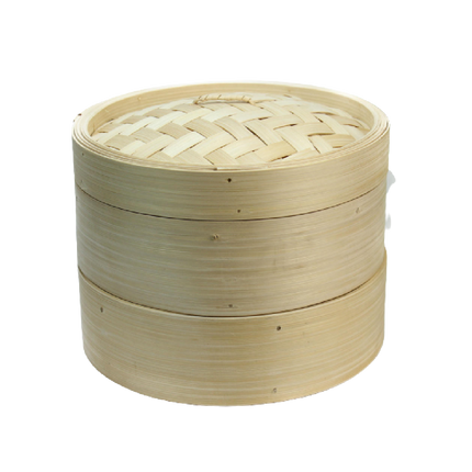 Longdan Bamboo Steamer Set 8 Inches (2 bases, 1 lid) (Case 20)