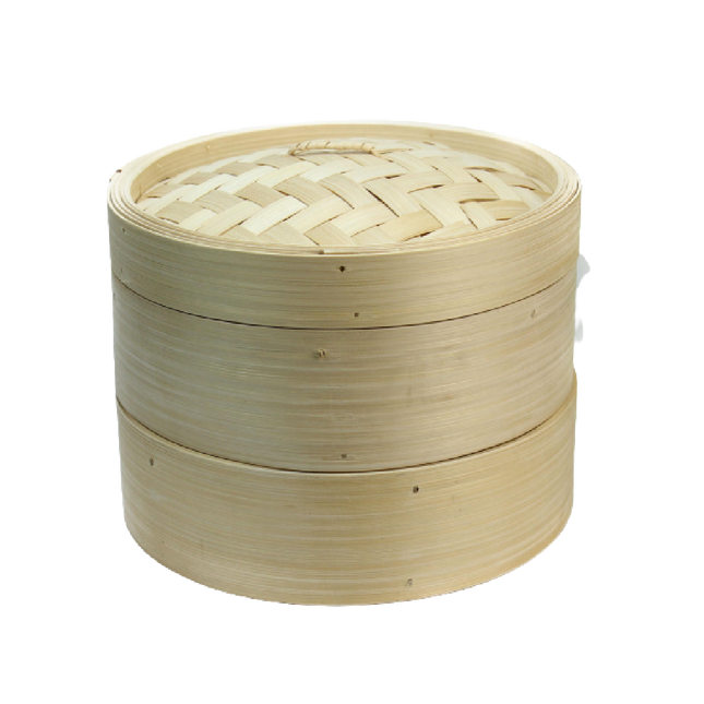 Longdan Bamboo Steamer Set 8 Inches (2 bases, 1 lid) (Case 20)