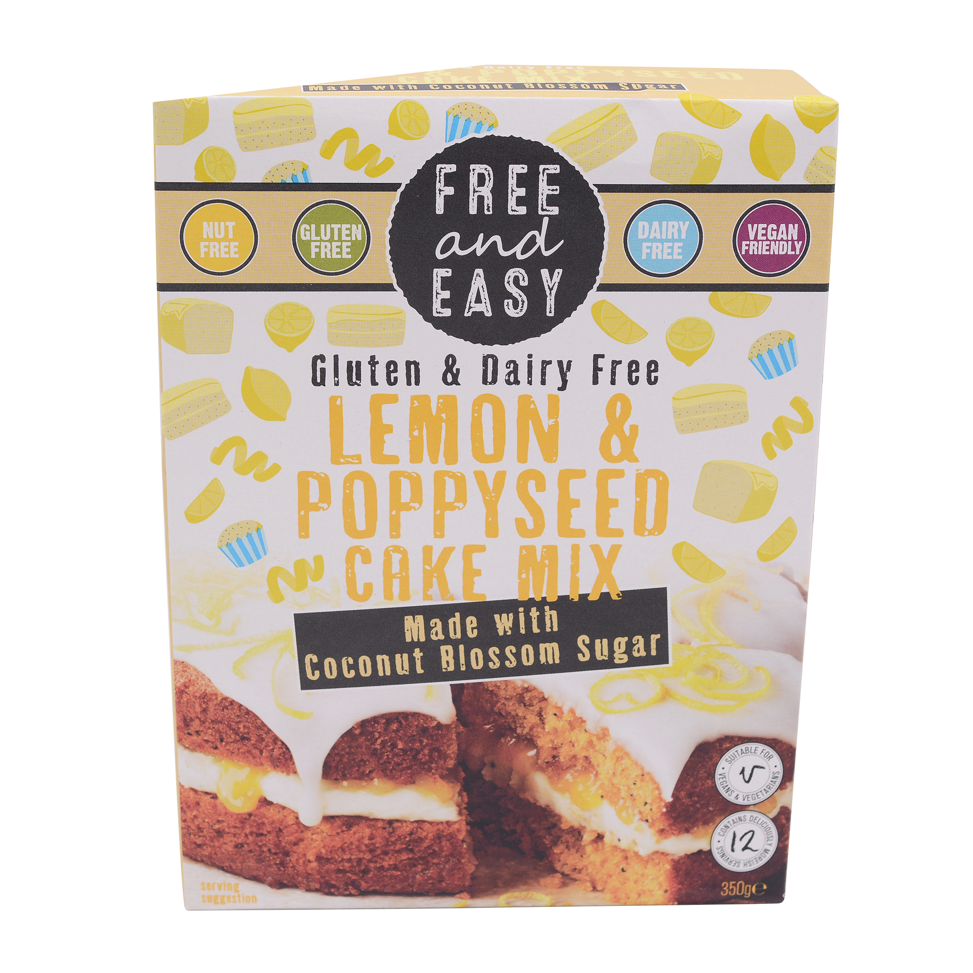 Free & Easy Gluten & Dairy Free Lemon & Poppyseed Cake Mix w/Coconut Blossom Sugar 350g - Longdan Online Supermarket