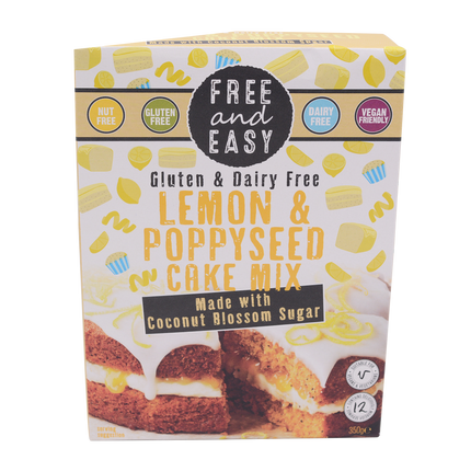 Free & Easy Gluten & Dairy Free Lemon & Poppyseed Cake Mix w/Coconut Blossom Sugar 350g - Longdan Online Supermarket