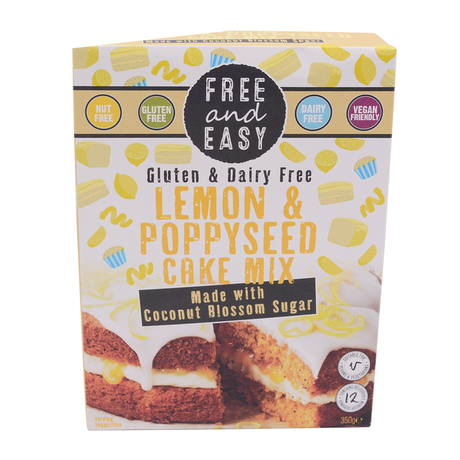 Free & Easy Gluten & Dairy Free Lemon & Poppyseed Cake Mix w/Coconut Blossom Sugar 350g - Longdan Online Supermarket