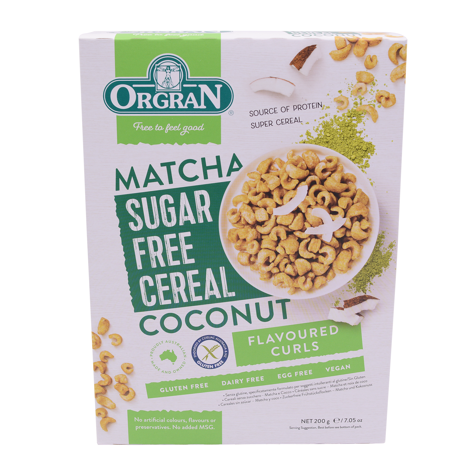 ORGRAN - Gluten Free Sugar Free Matcha & Coconut Cereal 200g - Longdan Online Supermarket