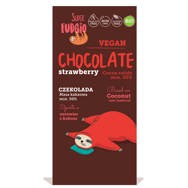 Super Fudgio Organic & Vegan strawberry chocolate with cane sugar 80g - Longdan Online Supermarket