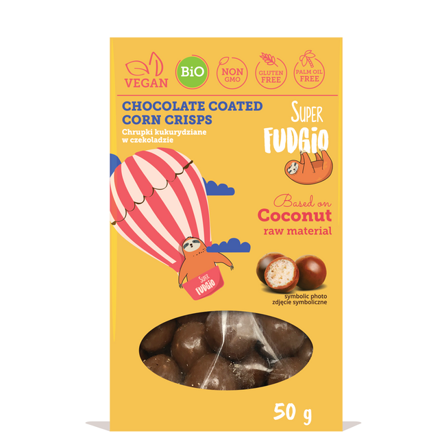 Super Fudgio Organic & Vegan Chocolate coated corn crisps 50g - Longdan Online Supermarket
