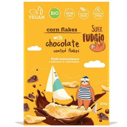 Super Fudgio Organic & Vegan Cornflakes with chocolate coated flakes 200g - Longdan Online Supermarket