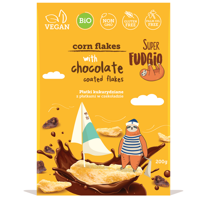 Super Fudgio Organic & Vegan Cornflakes with chocolate coated flakes 200g - Longdan Online Supermarket