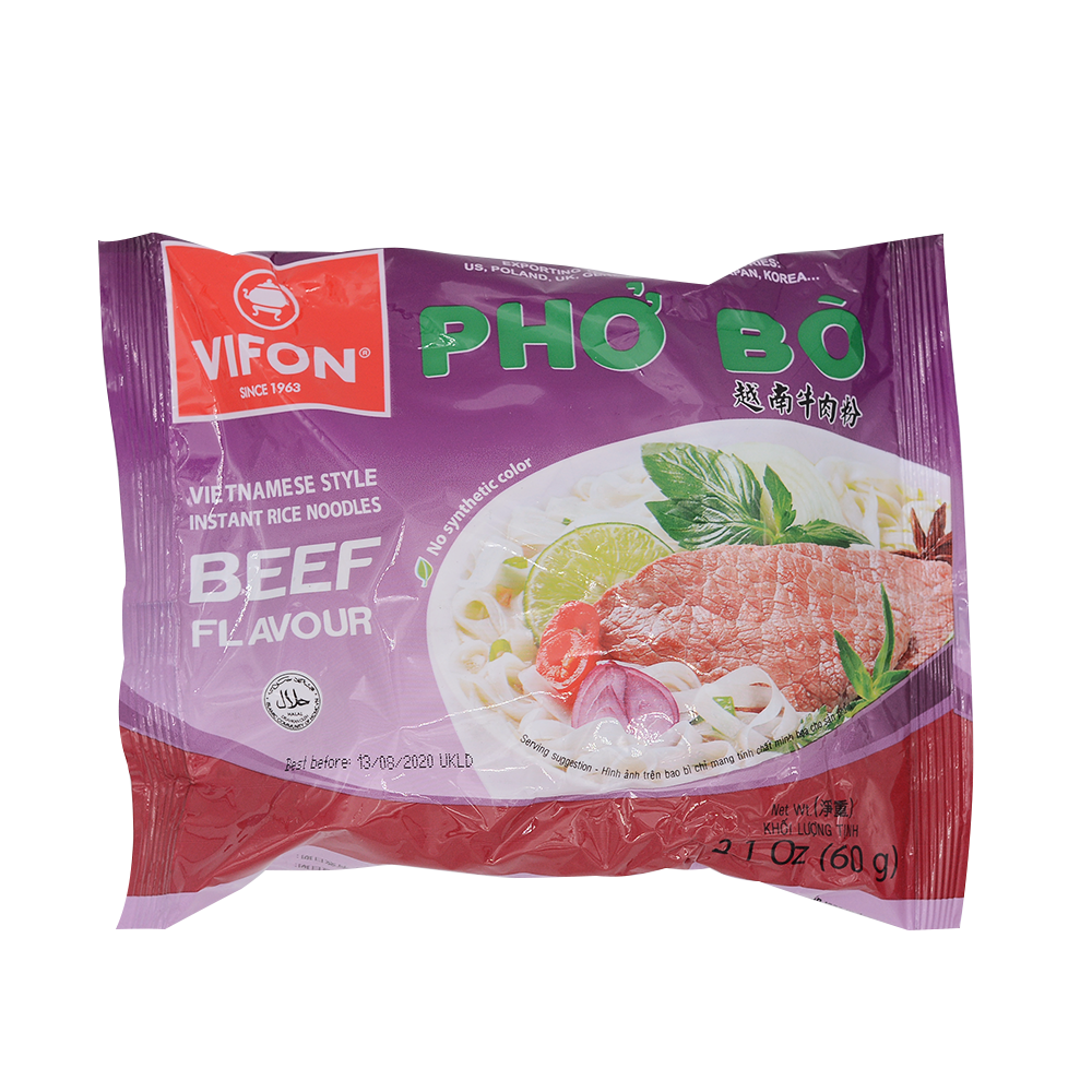 Vifon Rice Noodle Beef Flavour Bag 60g - Pho Bo (Case 30)