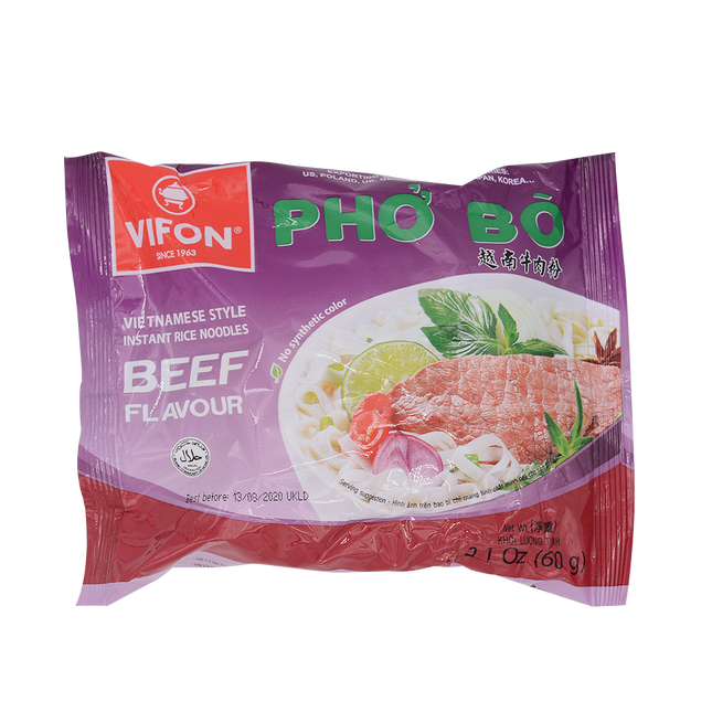 Vifon Rice Noodle Beef Flavour Bag 60g - Pho Bo (Case 30)
