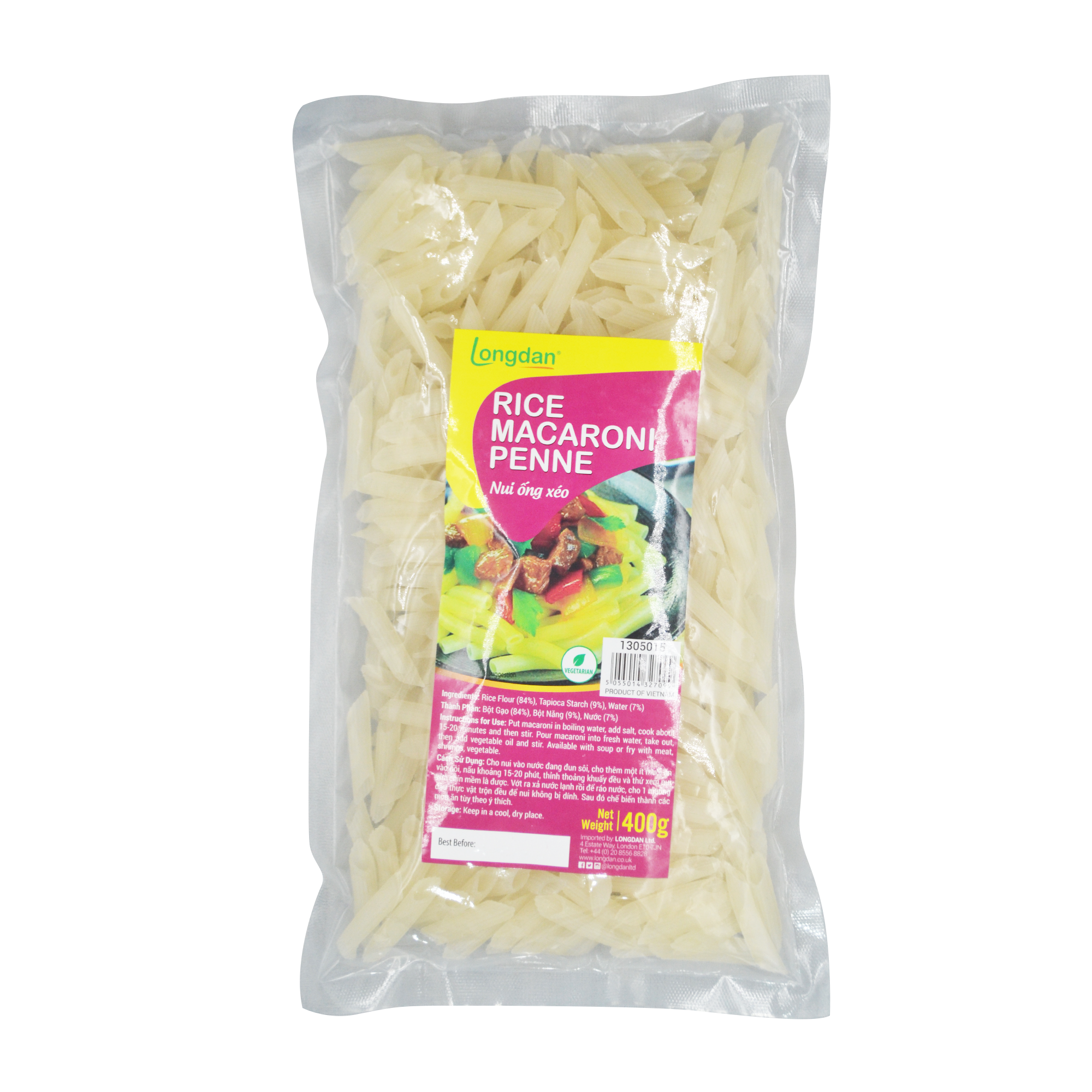 Longdan Rice Macaroni Penne 400g (Case 25)