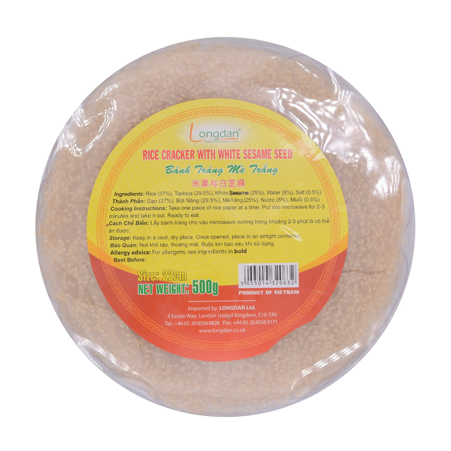 Longdan Rice Cracker With White Sesame 22cm 500g (Case 20)