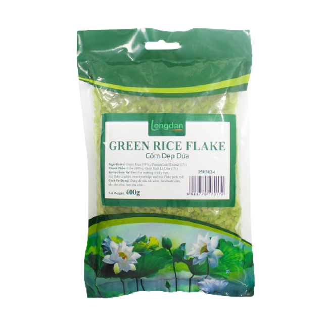Longdan Green Rice Flake (Com Dep Dua) 400g (Case 25)