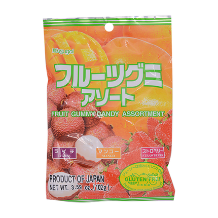 KASUGAI Fruits Gummy Candy Assortment 102g (Case 24)