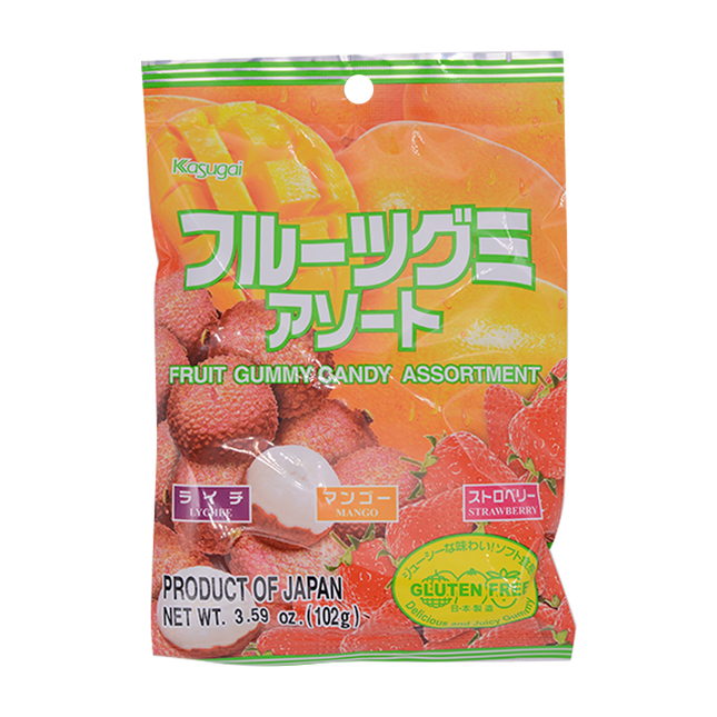 KASUGAI Fruits Gummy Candy Assortment 102g (Case 24)