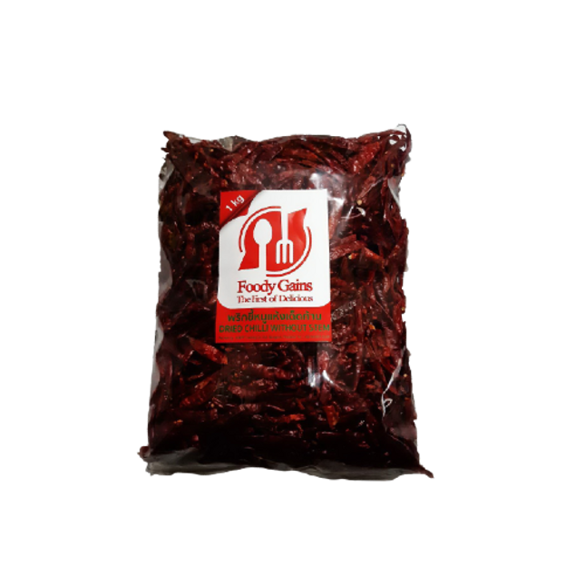 FOODY GAINS Dried Chili Without Stem 1kg (Case 10)