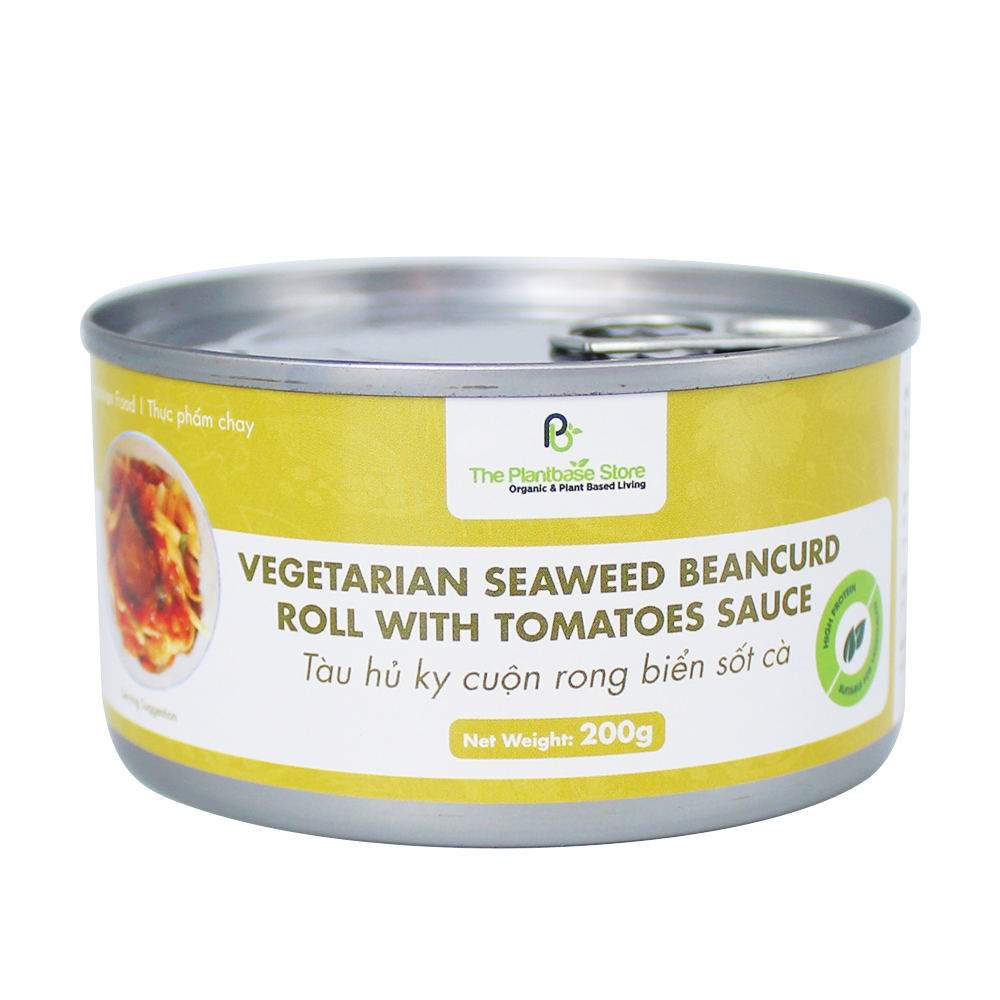 The Plantbase Store Canned Vegetarian Seaweed Beancurd Roll With Tomatoes Sauce 200g (Case 12)