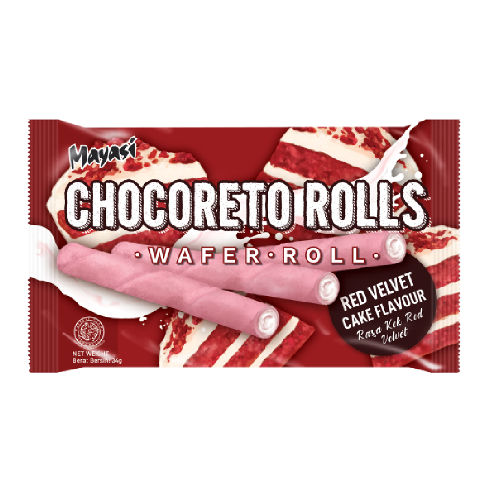 Mayasi Chocoreto Wafer Roll Red Velvet Flv 34g (Case 40)