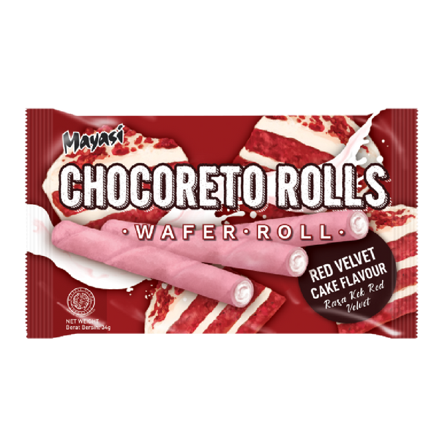 Mayasi Chocoreto Wafer Roll Red Velvet Flv 34g (Case 40)