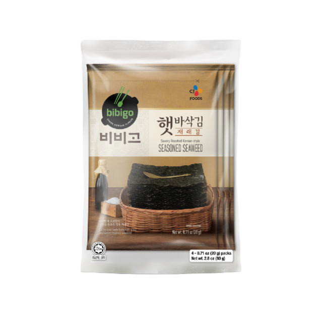CJ BIBIGO Seasoned Sesame Seaweed Snacks (4pcs) 80g (Case 40)
