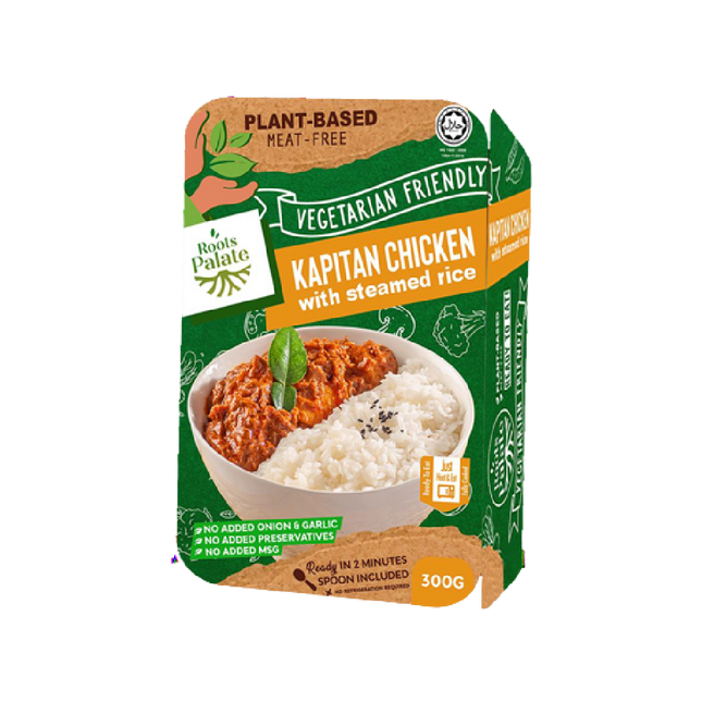 Roots Palate Vegetarian Kapitan Chicken With Steamed Rice 300g (Case 24)