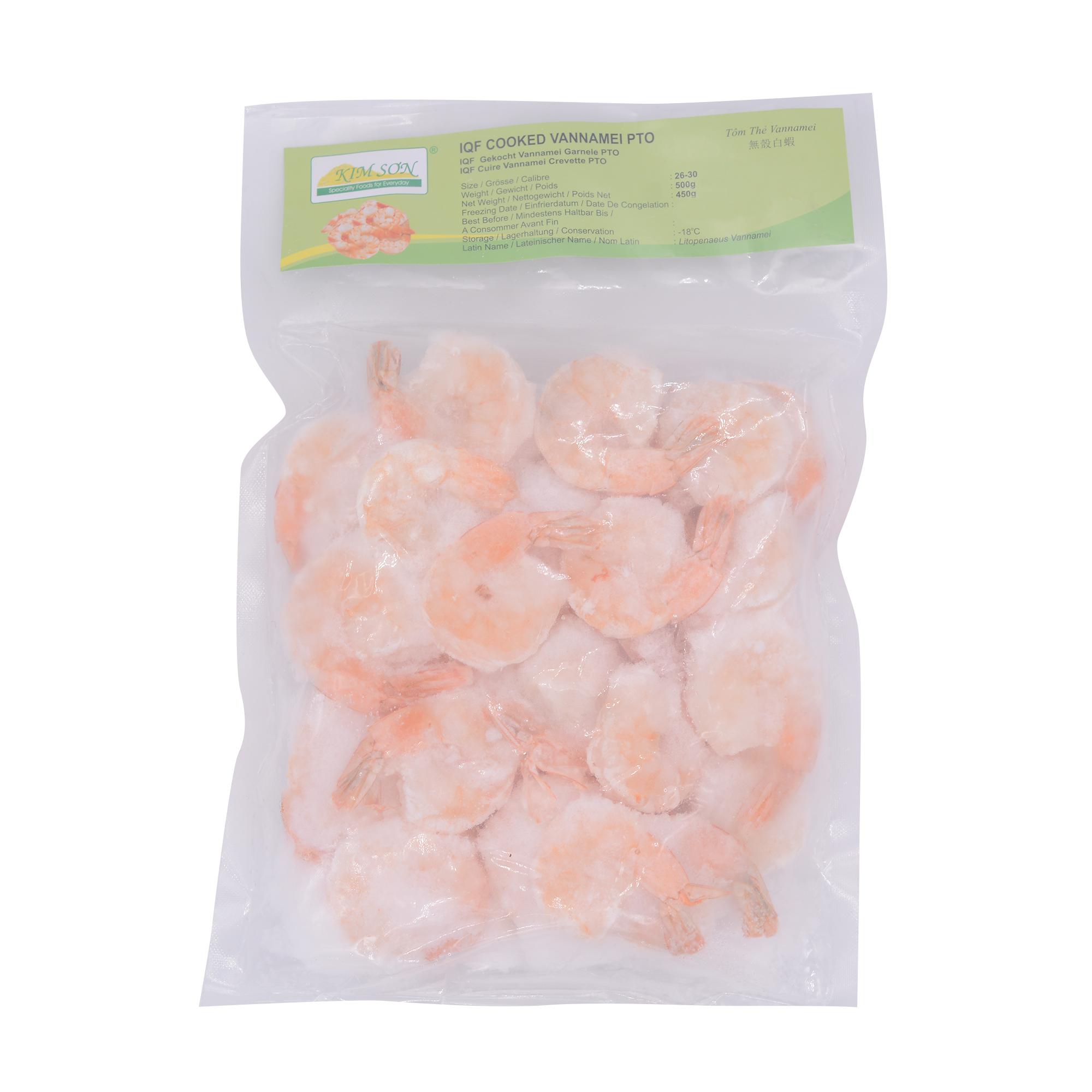Kim Son IQF Cooked Vannamei PTO 26/30 500g (Case 20)