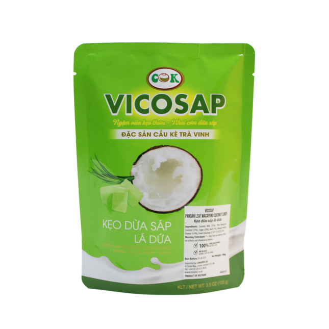 Vicosap Pandan Leaf  Macapuno Coconut Candy 100g (Case 30)